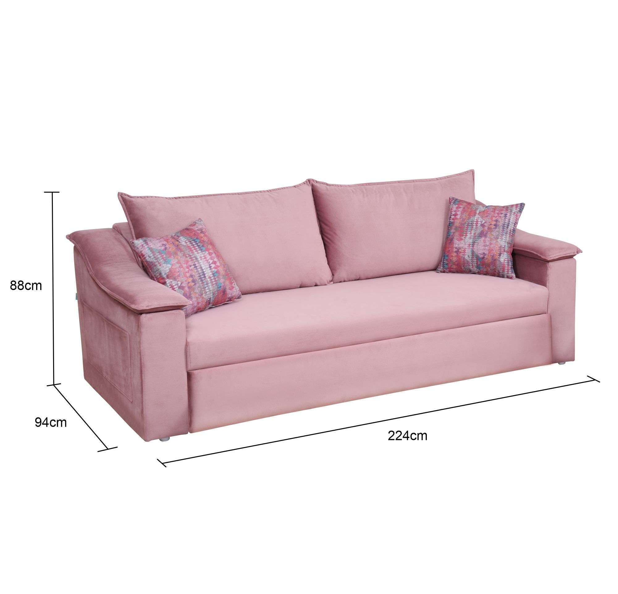 LVESCBWR003-Wrangler Three seater sofa bed with Two Pillows-Blush Pink