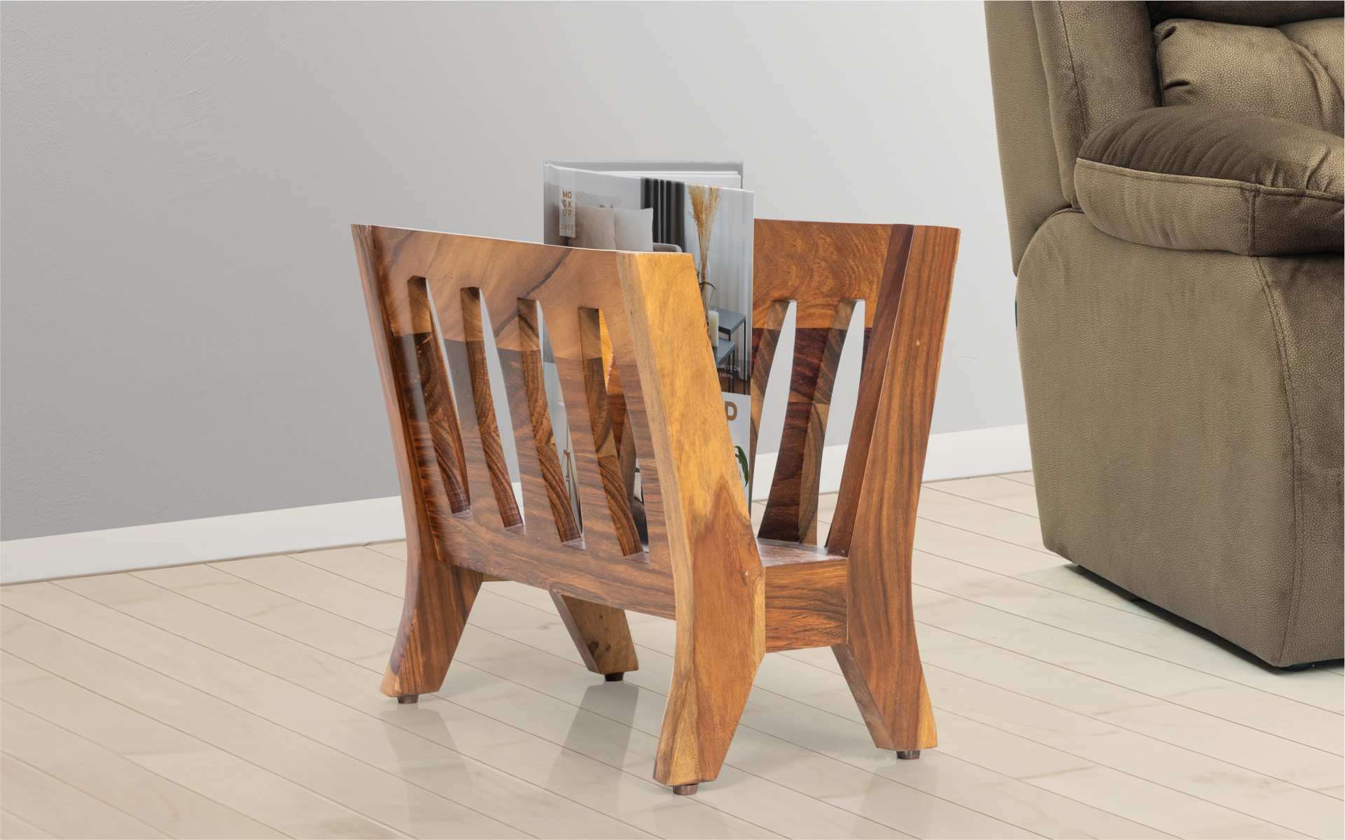 Furinno Romain Narrow End Table With Shelves, French Oak/Black