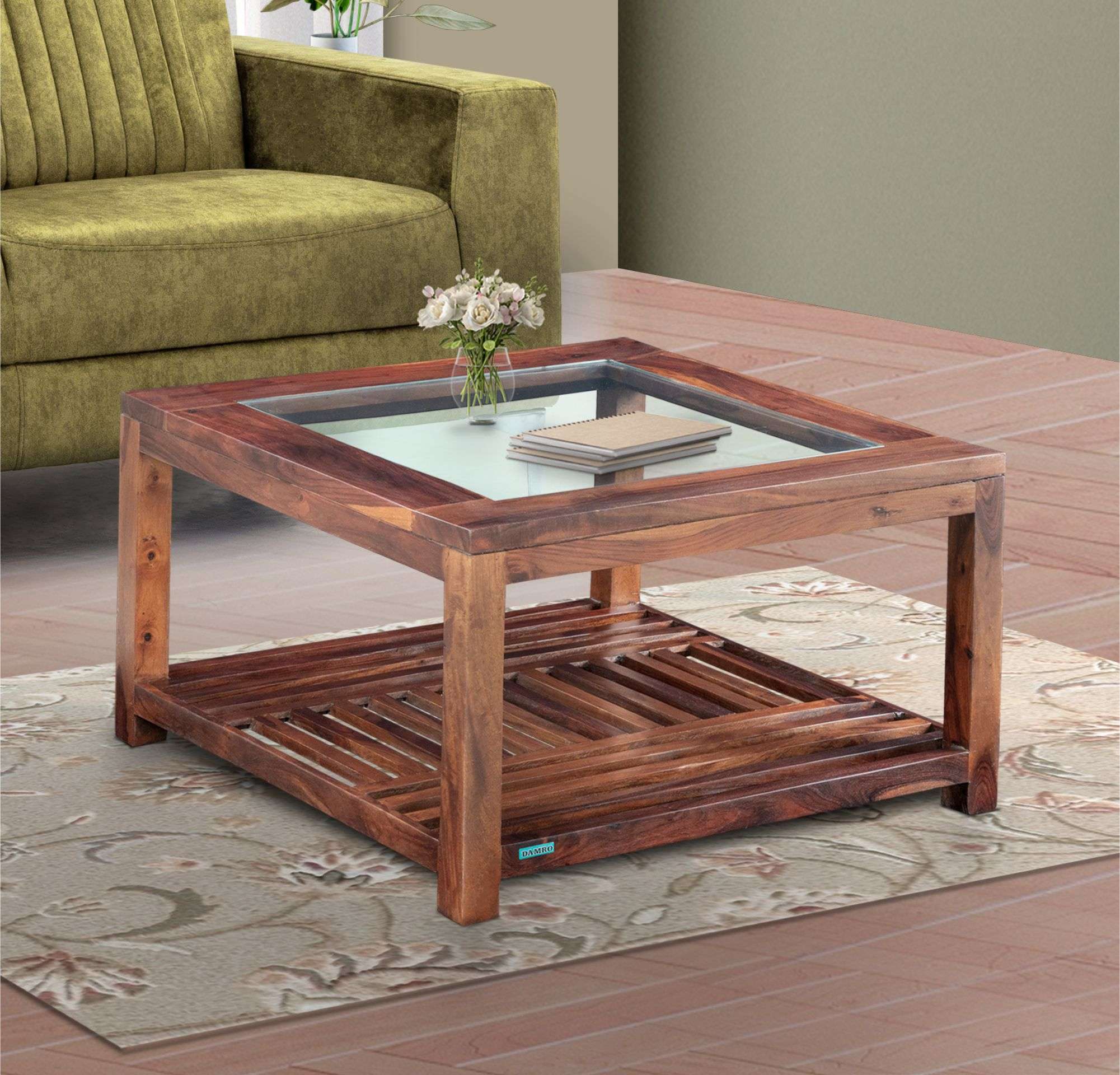 Buy Elevate Sheesham Wood Glass Top Coffee Table with Storage